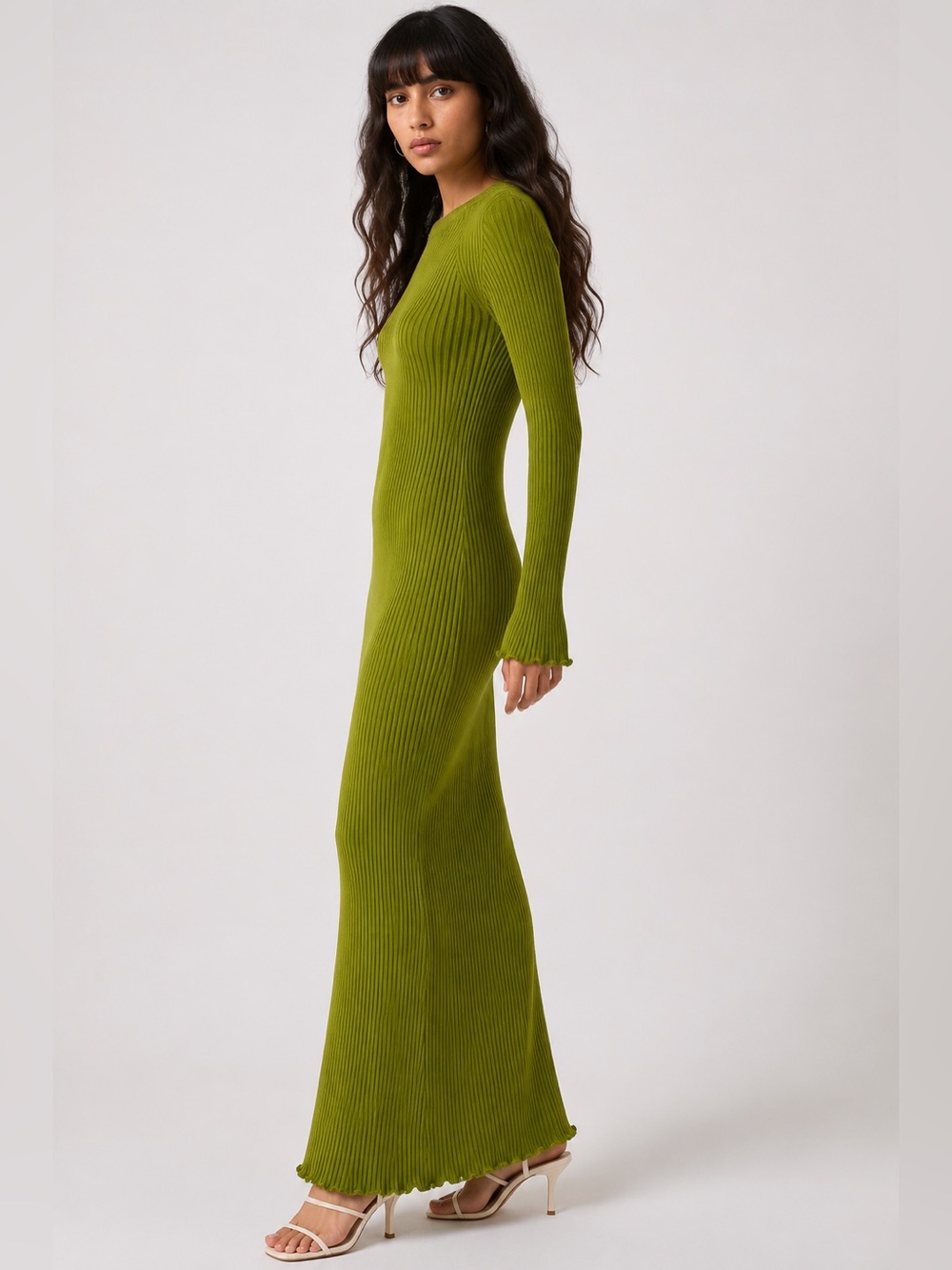 NA-KD Green Ribbed Knit Maxi Dress Size M NWT Long Sleeve Bodycon